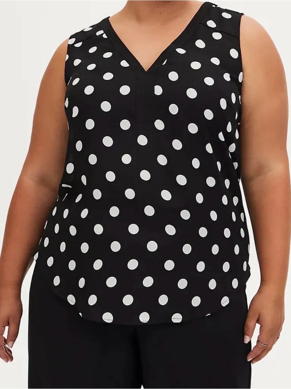 Torrid Black Georgette Colorblock Tank Sleeveless Blouse White Polka Dot
